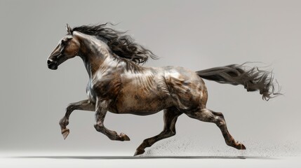 Majestic centaur in a galloping pose, strong and powerful, against a clean, stark grey backdrop - obrazy, fototapety, plakaty