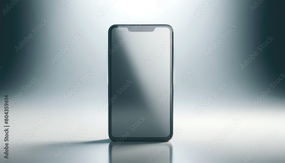 Poster a smartphone with a blank screen on a glowing blue background, concept of technology presentation. g