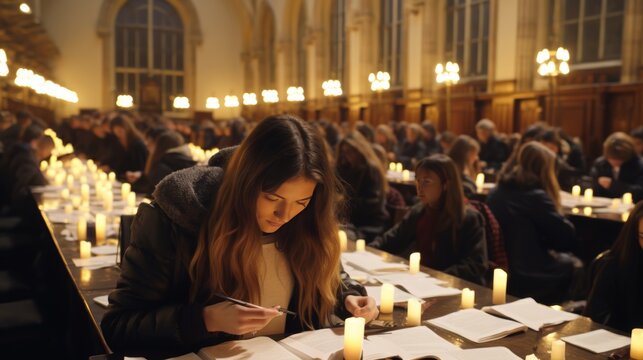 Adult students gaining skills in evening college with indian man using laptop for notes