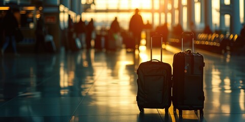 Naklejka premium Traveler's Haven: Luggage Amidst the Bustle