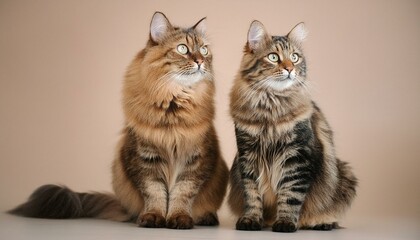 Portrait of two cats looking away