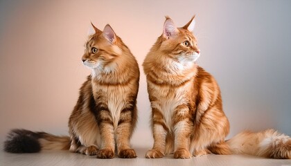 Two orange cats looking in different directions