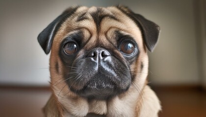 A cute close-up portrait of a pug