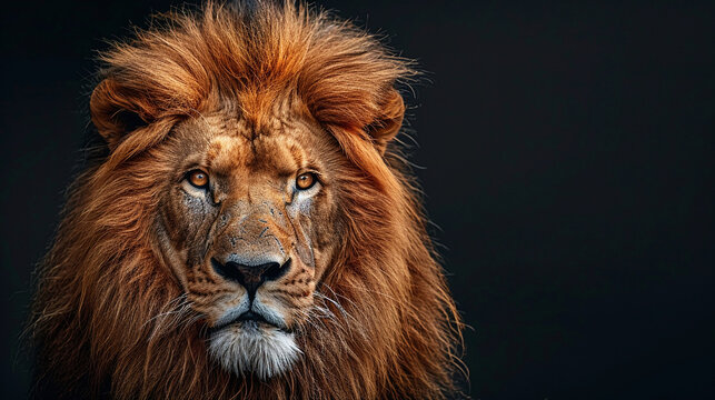 This lion is the king of the jungle on isolate black background , copy space