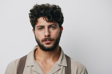 Fototapeta premium Portrait attractive beard handsome men adult isolated male background young caucasian face casual person