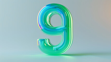 Stylish neon number 9 in vibrant green and blue hues