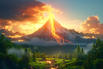 scenic view of a volcanic eruption
