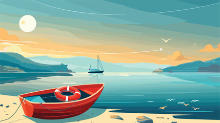 Boat with lifebuoy ring on coast Vector style vector
