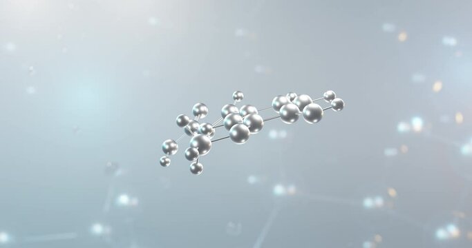 Ferulic acid rotating 3d molecule, molecular structure of phenol antioxidants, seamless video