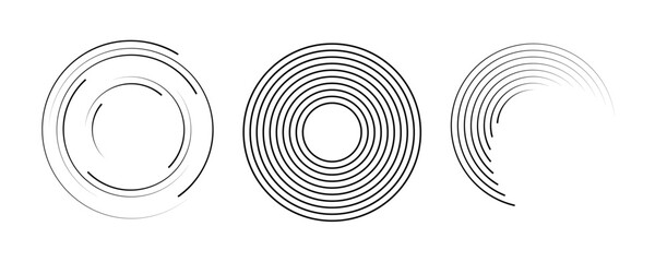 Speed lines in circle form. Radial speed Lines in Circle Form. Black thick halftone dotted speed lines. Technology round Logo. Vector illustration