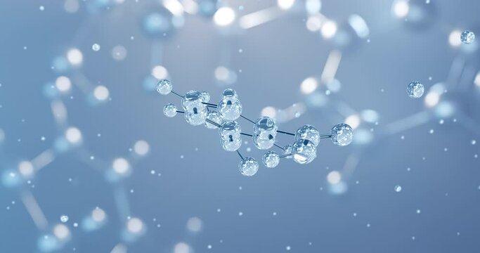 Isophthalic acid, rotating 3D model of isomer, seamless looped video, molecular structure with selective focus