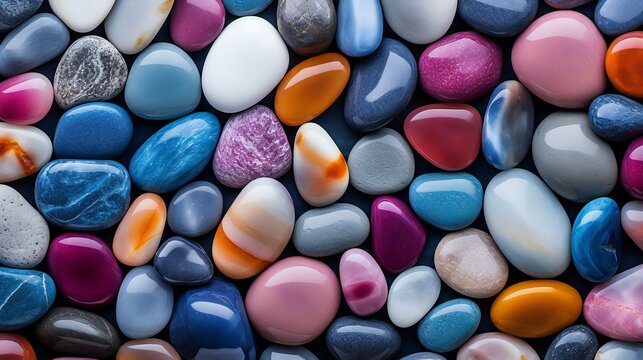 trendy, vibrant, little sea stone backdrop with pebbles. Abstract multicolored beach nature pattern