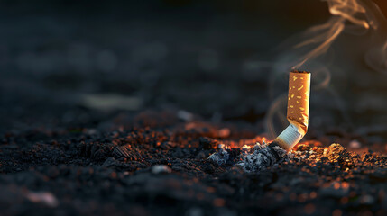 cigarette burning on the ground with dark backgrounds, - obrazy, fototapety, plakaty