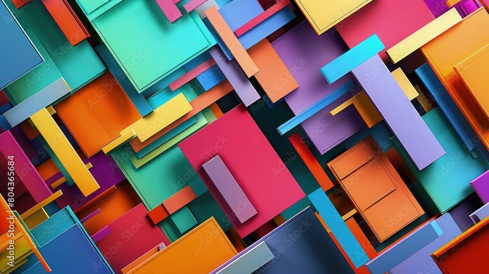 Poster geometric shapes colorful intersection of colorful different shapes of square and rectangle small pa