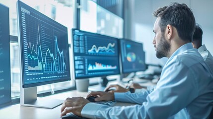 Businesspeople working with finance forecasts on their computers