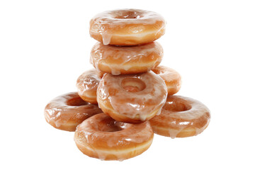 Glazed delicious donuts pile isolated on transparent background