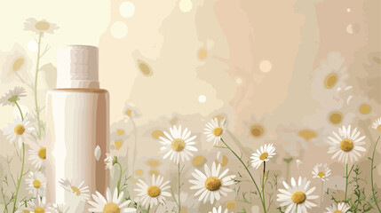 Bottle of deodorant with beautiful chamomile flowers