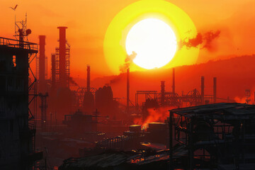 Industrial silhouette against a vibrant sunset backdrop