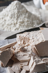 fresh live yeast on a dark rustic background