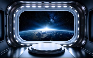 Product presentation free space in the space, Free space for product display with space and space ship background, space ship window, free space with universe background, solar background