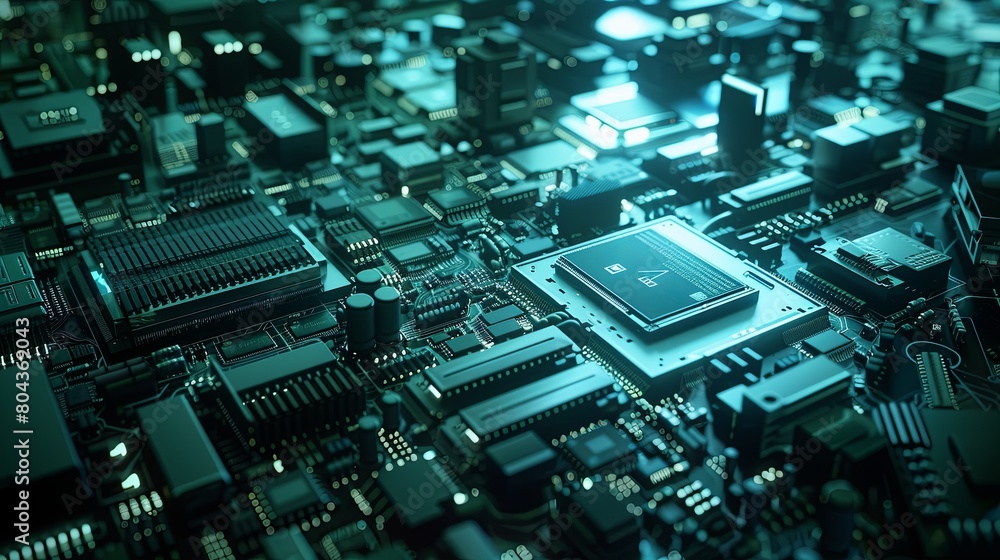 Leinwandbilder Detailed view of a computer motherboard with numerous wires interconnected, showcasing intricate electronic components. Generative AI