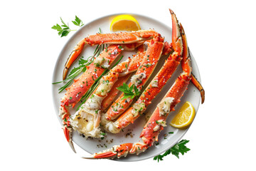 Butter crab legs in plate isolated on transparent background