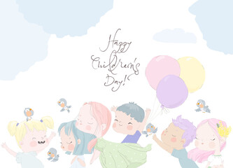 Cartoon Happy Kids celebrating Children s Day. Vector Illustration