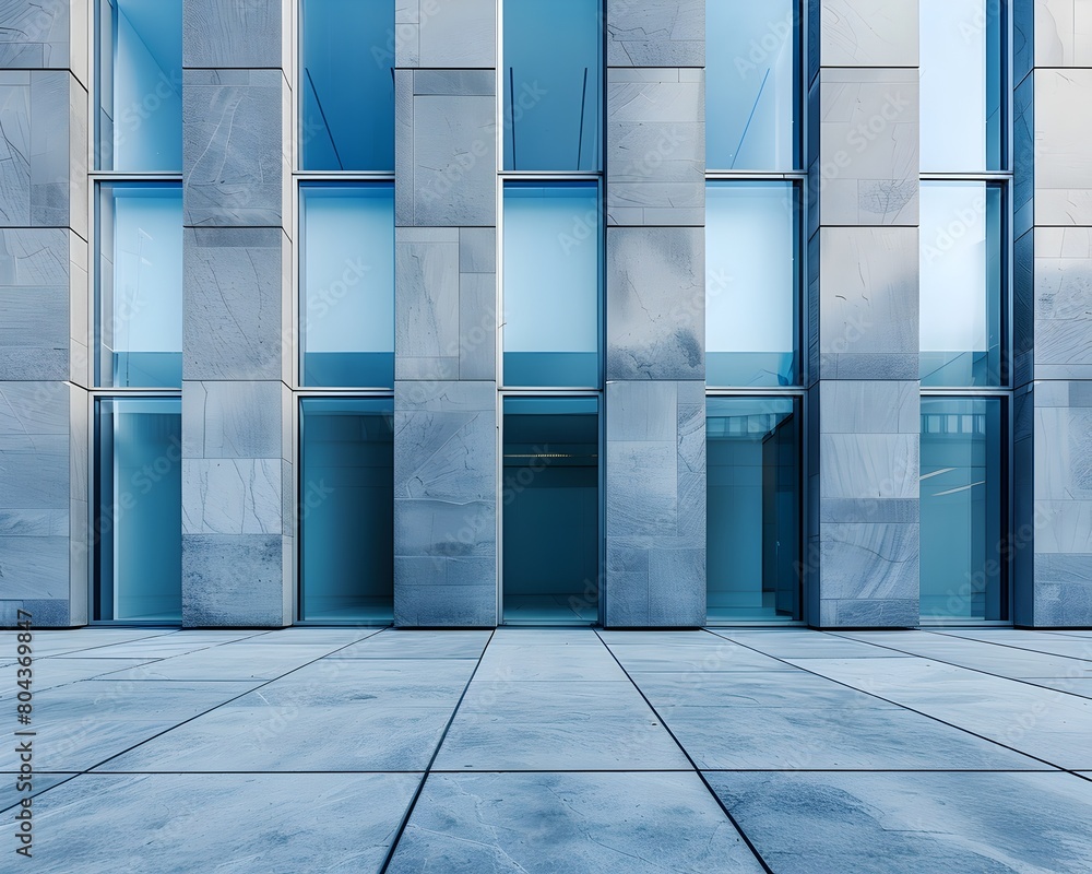 Poster geometric abstraction of a modern architectural facade with textured glass and minimalist patterns