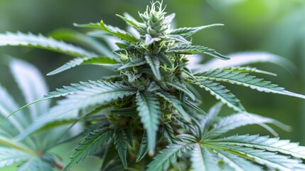 Cannabis hemp plants are being grown in a field. Marijuana crop farming.