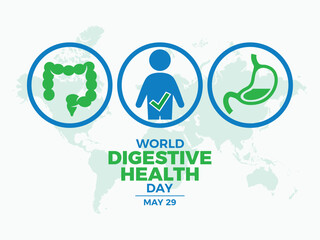 World Digestive Health Day poster vector illustration. Healthy stomach and intestines icon set vector. Gut health symbol. Template for background, banner, card. May 29 every year. Important day