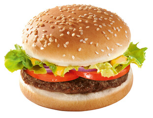 Hamburger mit Sesam Brötchen mit gelber Sauce