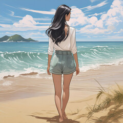 바다 여자 뒷모습