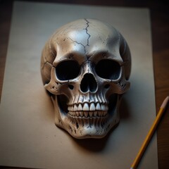 skull on a sheet of paper with a pencil