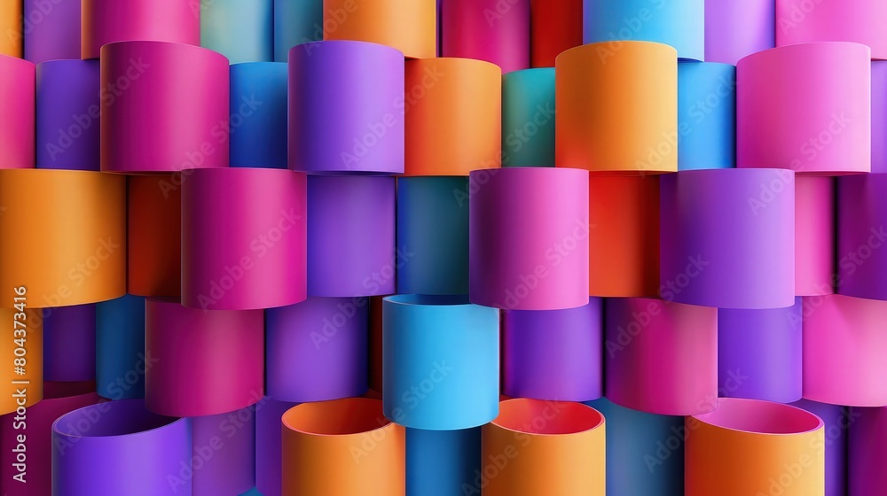 Poster a design featuring alternating bands of pointed, arrow-like shapes in a spectrum of colors, pointing