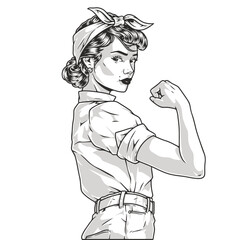 Strong woman monochrome pin-up element