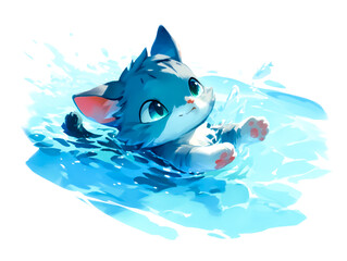 すいすいと泳ぐかわいいネコ