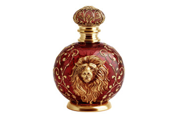 Perfume bottle engraved with lion isolated on transparent background
