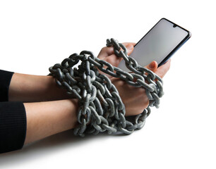 Hands tied with a chain to the phone
