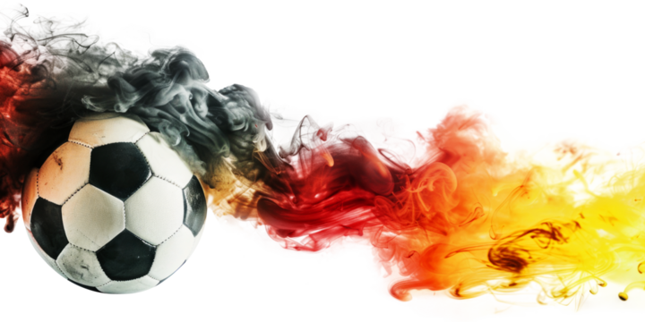 A soccer ball with German flag smoke isolated on transparent background.