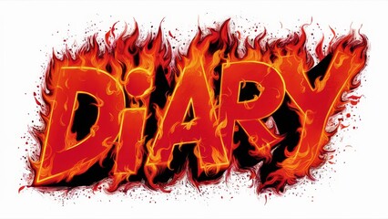 Engaging 3D Rendering of the Word DIARY Engulfed in Flames - High-Resolution Fiery Graphic for Creative Projects and Desktop Wallpapers