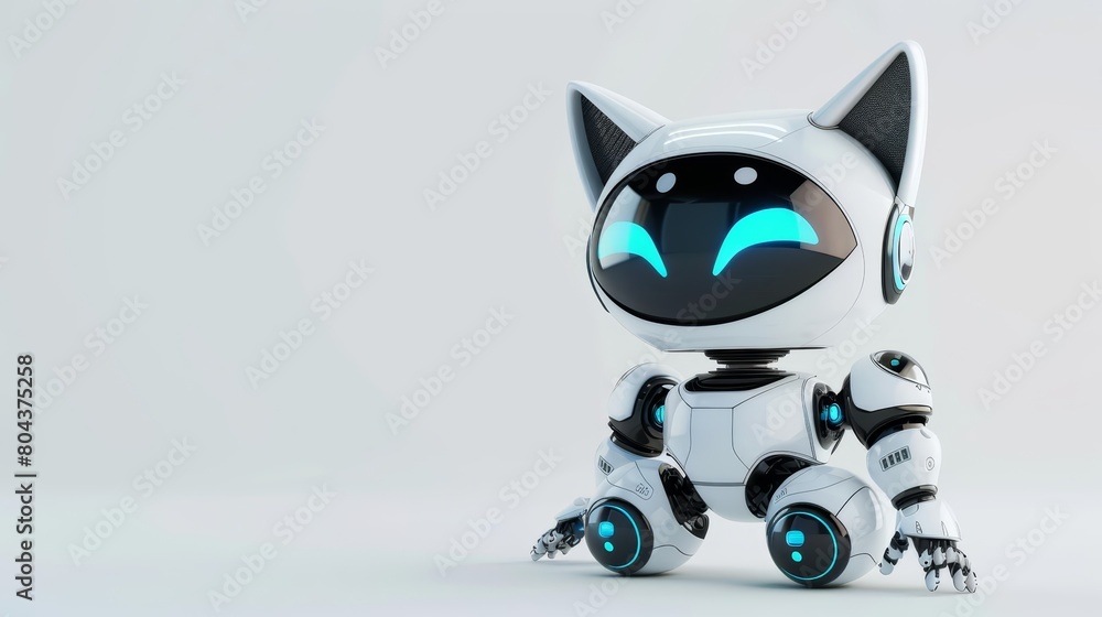Poster generate a 3d rendering of a cute cat robot