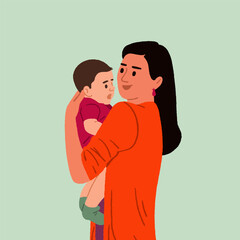 Obraz premium Happy Mother and child playing, smiling together editable vector illustration 