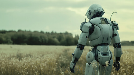 AI robot working in a field