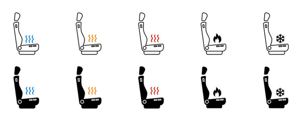 Stock illustrations on Seat heating icon 3 types: color, black and white, outline. Isolation vector symbol
