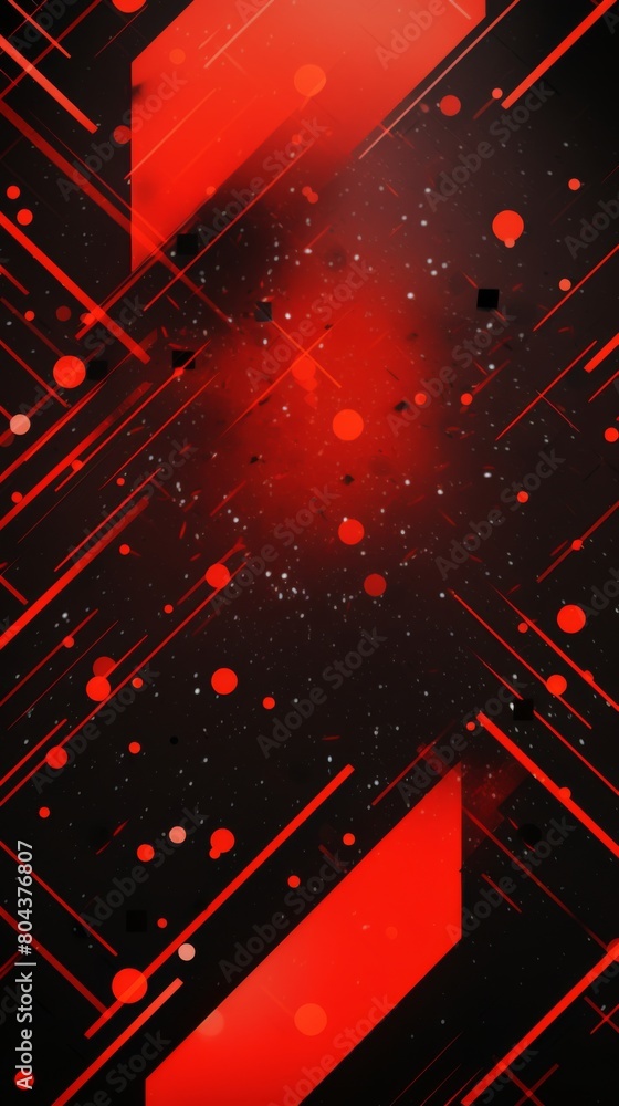 Poster a dynamic interplay of red and black dots against a textured background.