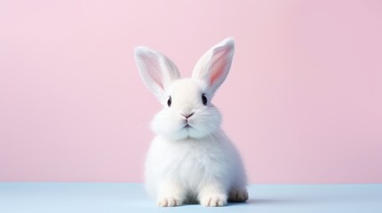 Obraz premium cute animal pet rabbit or bunny white color smiling and laughing isolated with copy space for easter background, rabbit, animal, pet, cute, fur, ear, mammal, background, celebration