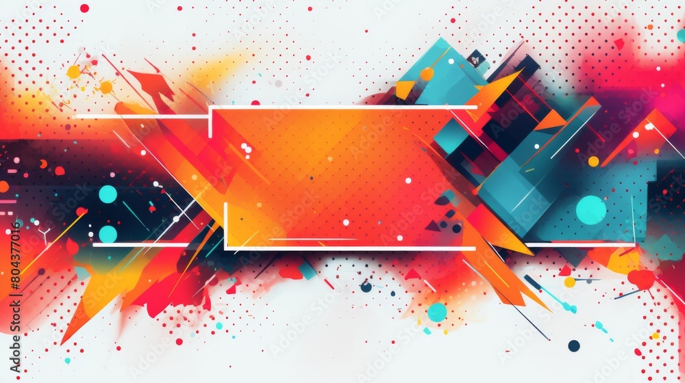 Poster a white rectangle stands out against a lively abstract background of vivid colors and dynamic shapes