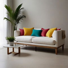 Luxury livingroom decoration or apartment interior design with houseplant, sofa, table, chair, holding light and furniture ai generative 
