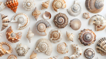 An Assortment of Seashells of Different Sizes, Colors, and Patterns on a White Background