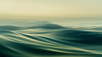 A calming scene of deep sea green and soft beige waves flowing together, evoking the gentle caress of the ocean at dawn.